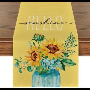 Sunflower Hello Sunshine Summer Table Runner, Home Decor 13 x 72"